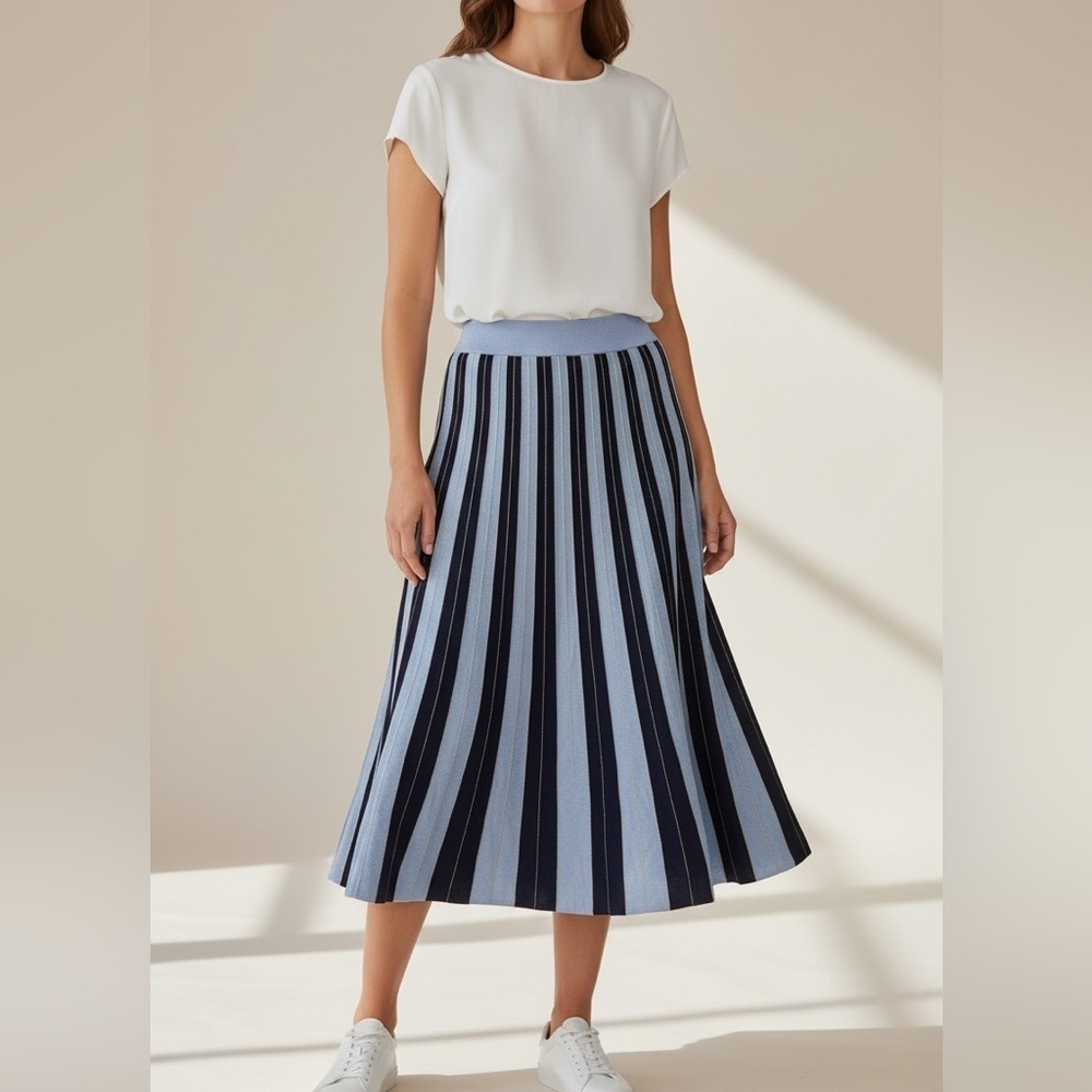 Foxiedox Skirt Size XS Blue Striped Midi Comfy Stretch